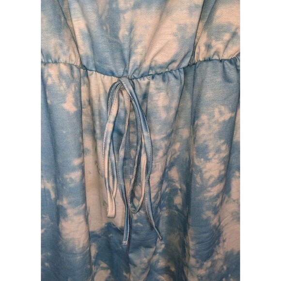 Romper Women's Sz L Blue White Tie Dye Long Sleeve Keyhole Tie Back One Piece - Picture 5 of 7